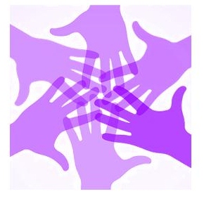 purple hands overlapping